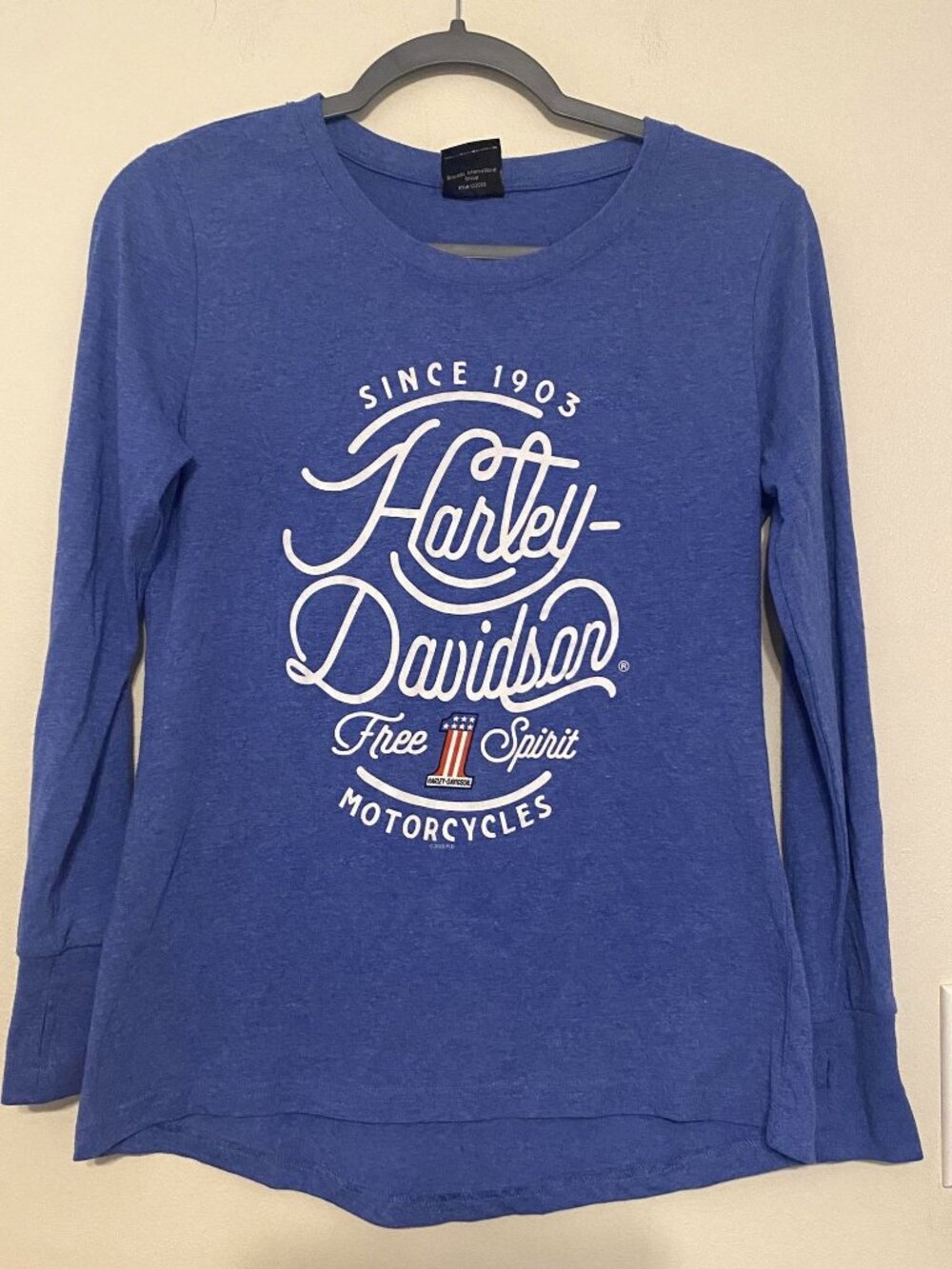 Women's Royal Blue Harley-Davidson Free Spirit LS Graphic Tee Size Small